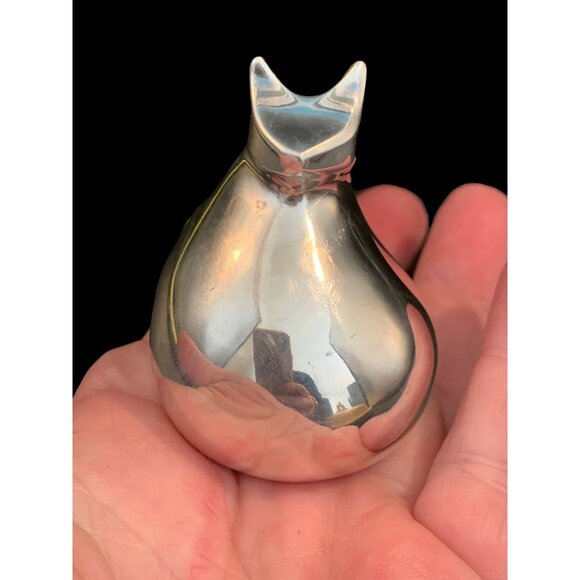 MidCentury Gunnar Cyren Dansk Paperweight Kitty CAT Silver Plate Collectible - Picture 5 of 6